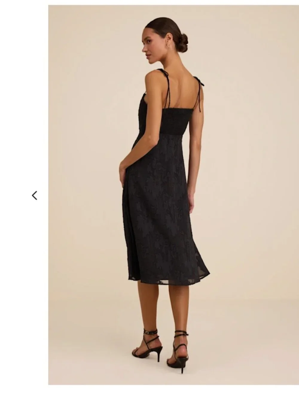 Lulu's Black Floral Jacquard Tie-Strap Midi Dress - Picture 5 of 7